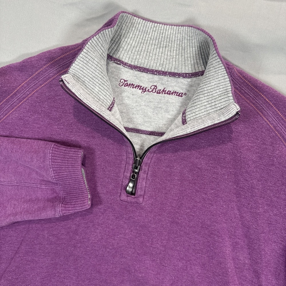 Tommy Bahama‎ Sweater Mens XL Burgundy Gray Quarter Zip Classy